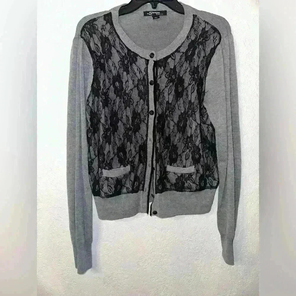 Sharagano Studio Cardigan & Skirt black and gray sz 10 Skirt Large Cardigan - Picture 6 of 12